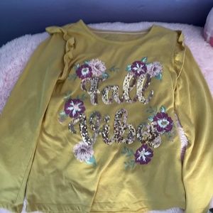 Yellow fall vibes shirt with glitter and flowers with ruffled sleeves
